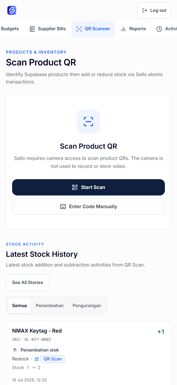 Sello — Seller Operations System QR Scanner screen